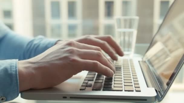 Close Male Hands Typing Keyboard — Stock Video