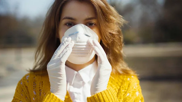 Young Student Wearing Antibacterial Mask Standing Park — Stock Photo, Image