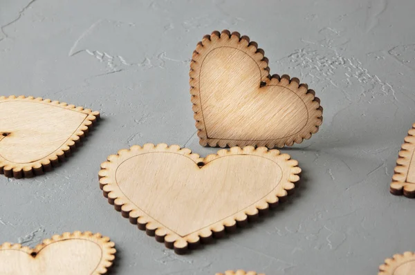 Wooden hearts on gray background — Stock Photo, Image