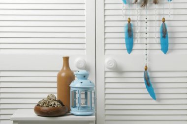 Mavi Kahverengi yatak odası dekor 