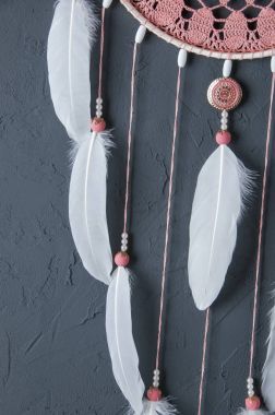 Pembe kül tığ işi bardak altlığı peçete rüya yakalayıcı 