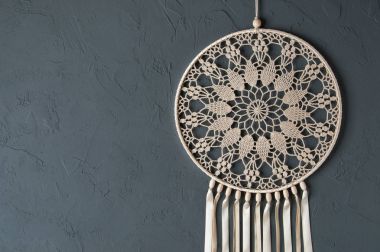 Bej tığ işi bardak altlığı peçete rüya yakalayıcı 