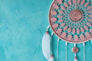 Pembe kül tığ işi bardak altlığı peçete rüya yakalayıcı 