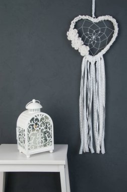 Beyaz kalp dantel rüya yakalayıcı 