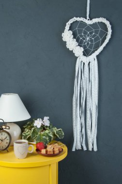 Beyaz kalp dantel rüya yakalayıcı 