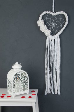 Beyaz kalp dantel rüya yakalayıcı 