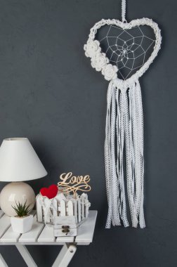 Beyaz kalp dantel rüya yakalayıcı 