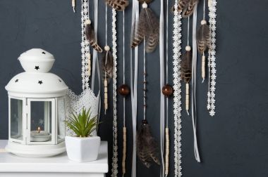 Krem tığ işi bardak altlığı peçete rüya yakalayıcı 