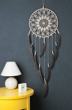 Bej tığ işi bardak altlığı peçete rüya yakalayıcı 