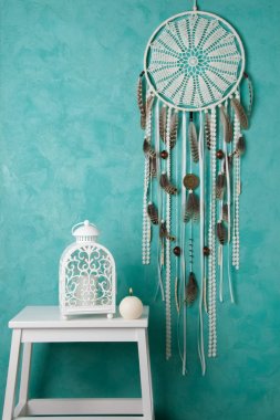 Krem tığ işi bardak altlığı peçete rüya yakalayıcı 