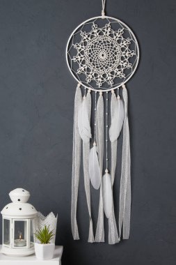 Krem tığ işi bardak altlığı peçete rüya yakalayıcı 