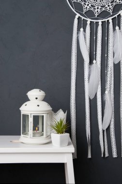 Beyaz tığ işi bardak altlığı peçete rüya yakalayıcı 