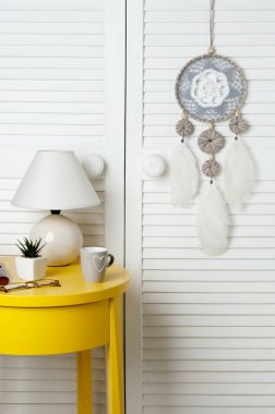 Gri beyaz tığ işi bardak altlığı peçete rüya yakalayıcı 