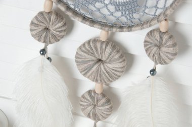 Gri beyaz tığ işi bardak altlığı peçete rüya yakalayıcı 