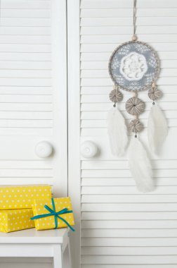 Gri beyaz tığ işi bardak altlığı peçete rüya yakalayıcı 