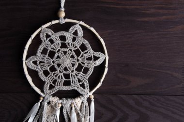 Bej tığ işi bardak altlığı peçete rüya yakalayıcı