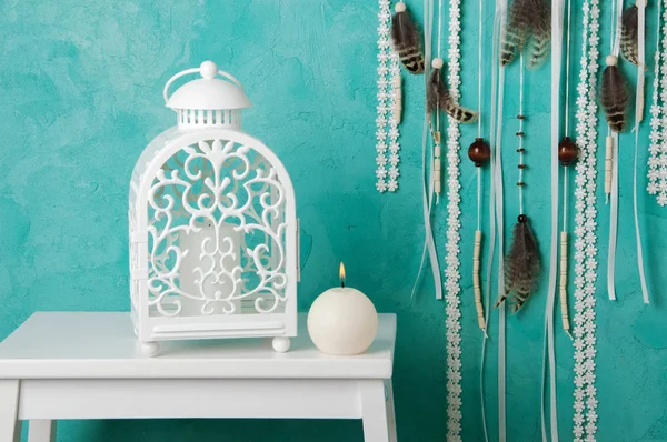 Aquamarine üzerinde yatak odası dekor — Stok fotoğraf