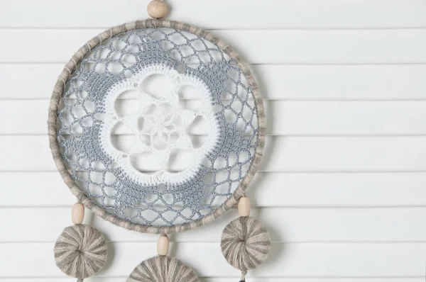 Gray white crochet doily dream catcher — Stock Photo, Image