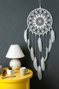 Beyaz tığ işi bardak altlığı peçete rüya yakalayıcı 