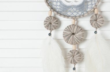 Gri beyaz tığ işi bardak altlığı peçete rüya yakalayıcı 