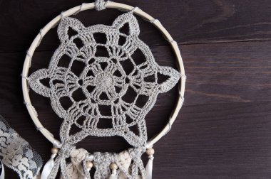 Bej tığ işi bardak altlığı peçete rüya yakalayıcı