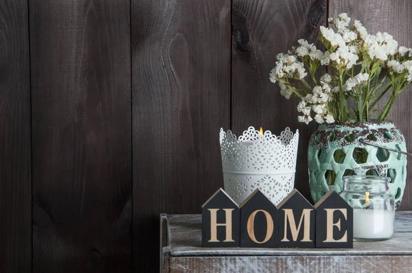 Décor de chambre sur fond en bois — Photo