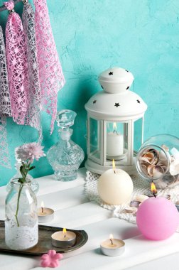 Rüya yakalayıcı Akuamarin duvar arka plan üzerinde