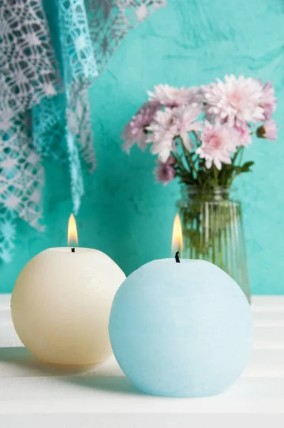 Bougies arôme bleu et crème — Photo