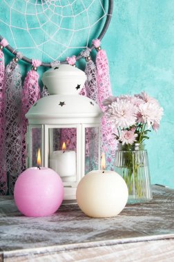 Rüya yakalayıcı Akuamarin duvar arka plan üzerinde