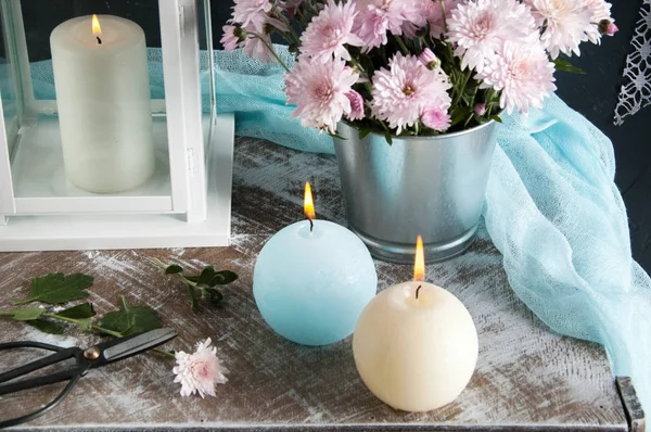 Bougies arôme bleu et crème — Photo