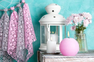 Rüya yakalayıcı Akuamarin duvar arka plan üzerinde