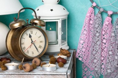 Aquamarine üzerinde yatak odası dekor 