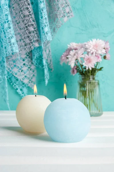 Blauw en crème aroma kaarsen — Stockfoto