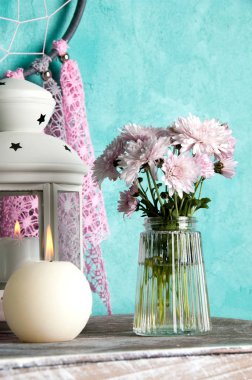 Rüya yakalayıcı Akuamarin duvar arka plan üzerinde