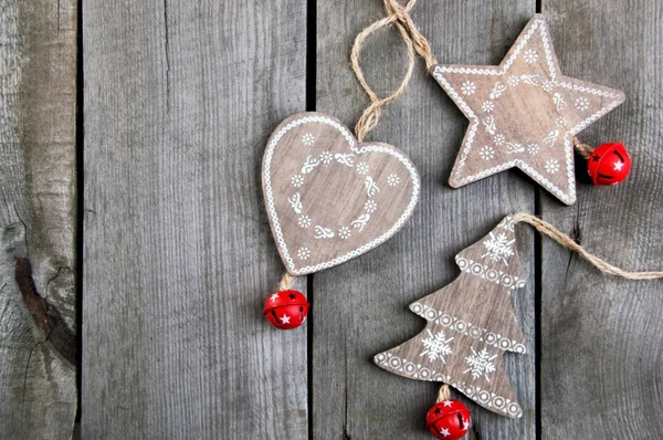 Christmas decorations on wooden background — Stock Photo, Image