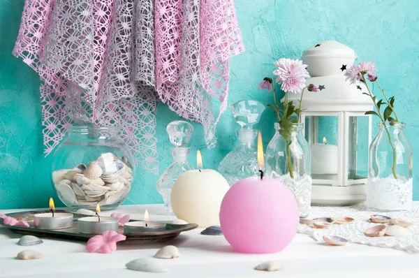 핑크와 크림 향기 양 초 — 스톡 사진