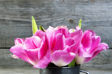 Vintage metal Kupası'nda Pembe Laleler