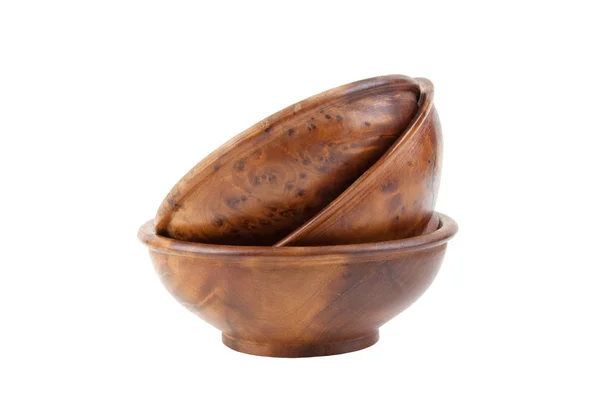 Brązowe drewniane miski na białym tle — Zdjęcie stockowe