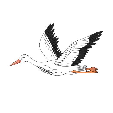 Leylek ve bebek mavi gökyüzü üzerinde güzel kart