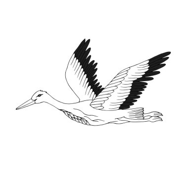 Leylek ve bebek mavi gökyüzü üzerinde güzel kart