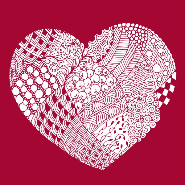 Psykedeliska hjärta med doodle. Valentine s day vykort. — Stock vektor