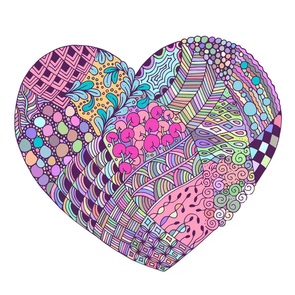 Psykedeliska hjärta med doodle. Valentine s day vykort. — Stock vektor