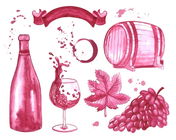 Suluboya şarap öğeleri kümesi — Stok Vektör