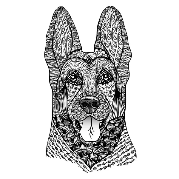 羊飼いのベクトル図です。犬小屋クラブ、犬の避難所、犬の毛づくろい、t シャツ、書籍、着色などの印刷のためのロゴとして使用できます。シンボルの中国新年 2018 — ストックベクタ
