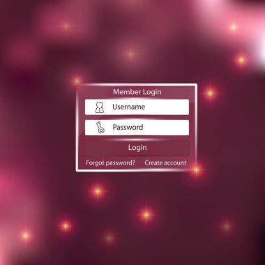 Web giriş formu sayfası, cam ve plastik etkisi - vektör çizim