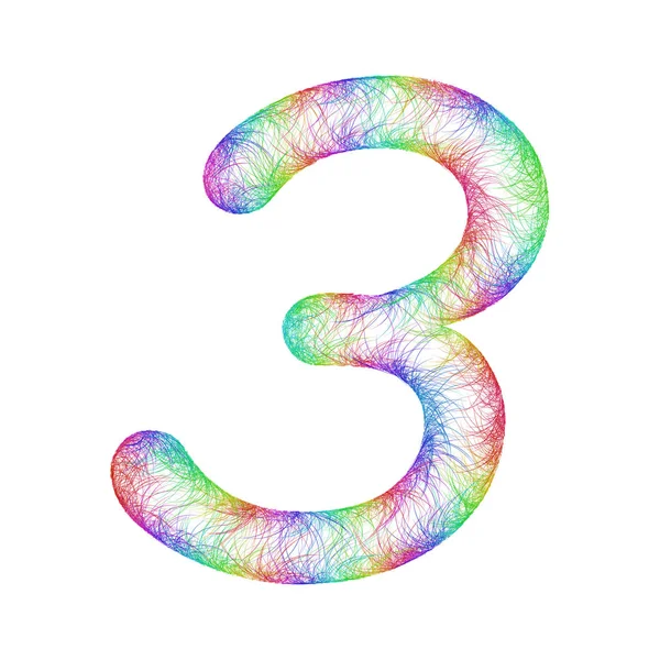 Rainbow sketch font design - numero 3 — Vettoriale Stock
