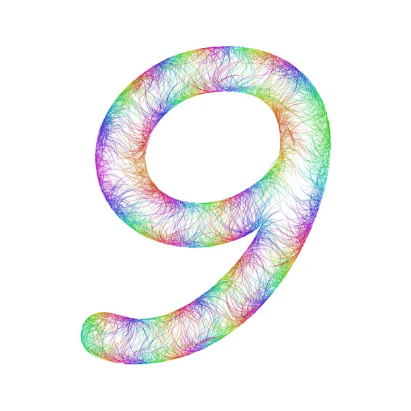 Rainbow sketch font design - numero 9 — Vettoriale Stock