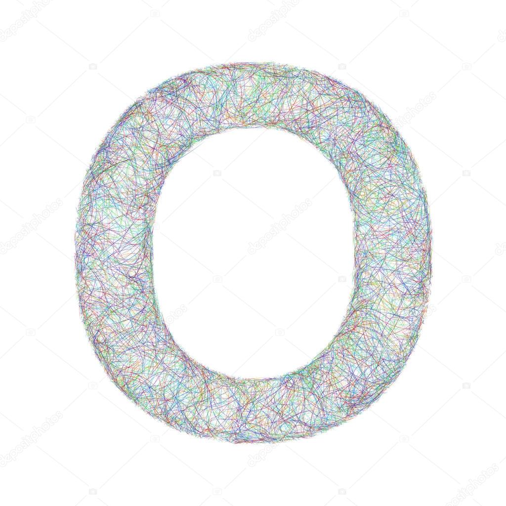 Sketch font design from colored curved lines - letter O
