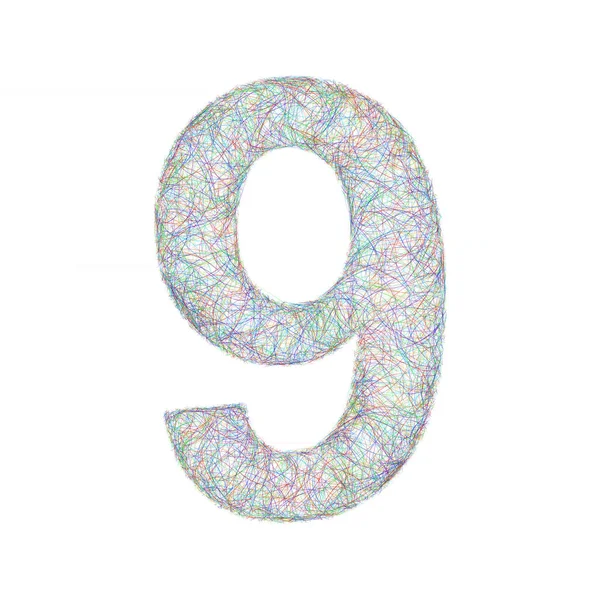 Πολύχρωμο σκίτσο σχεδιασμός γραμματοσειράς - αριθμός 9 — Διανυσματικό Αρχείο