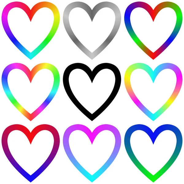 Arco iris gradiente corazón icono plantilla conjunto — Vector de stock